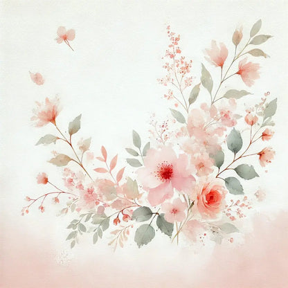 Florales Aquarelldesign mit sanften Rosa- und Grüntönen – zarte Blüten und Blätter in Aquarelloptik auf hellem Hintergrund.