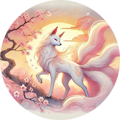 Rosa Kitsune auf Kirschblütenast