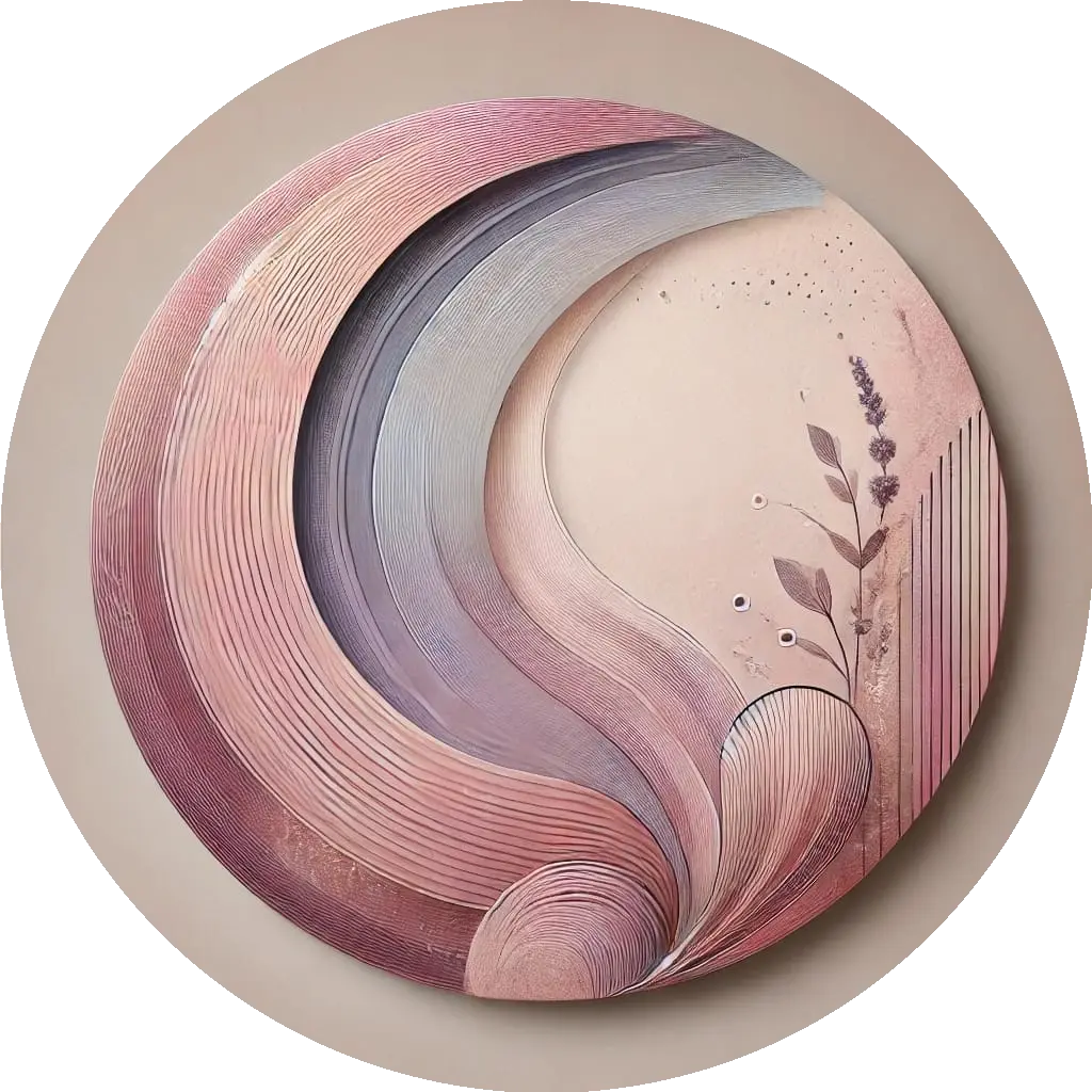 Kreisförmige Strukturen in Rosa und Violett mit floralen Details