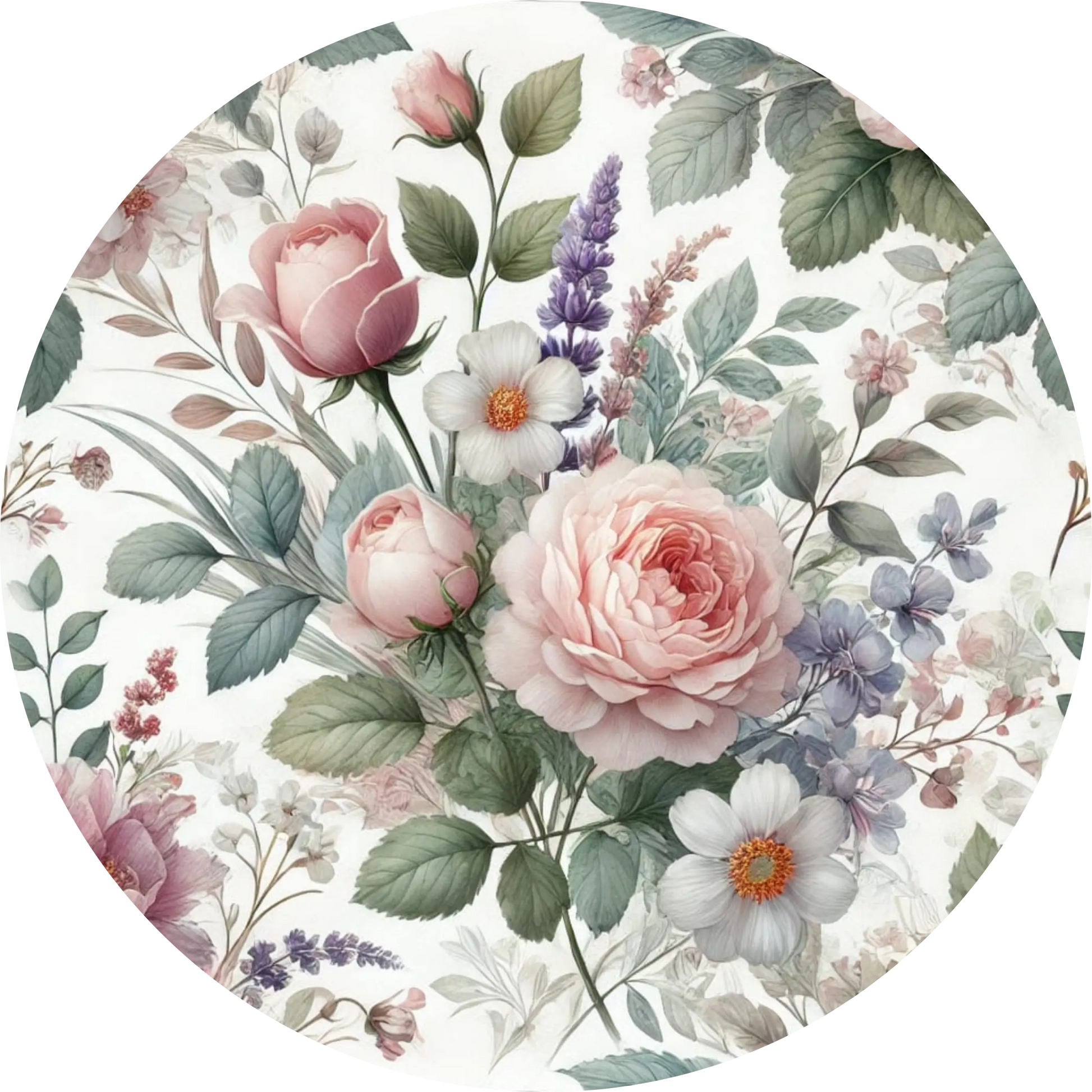 Romantisches Blütenarrangement mit Rosen, Lavendel und Eukalyptus