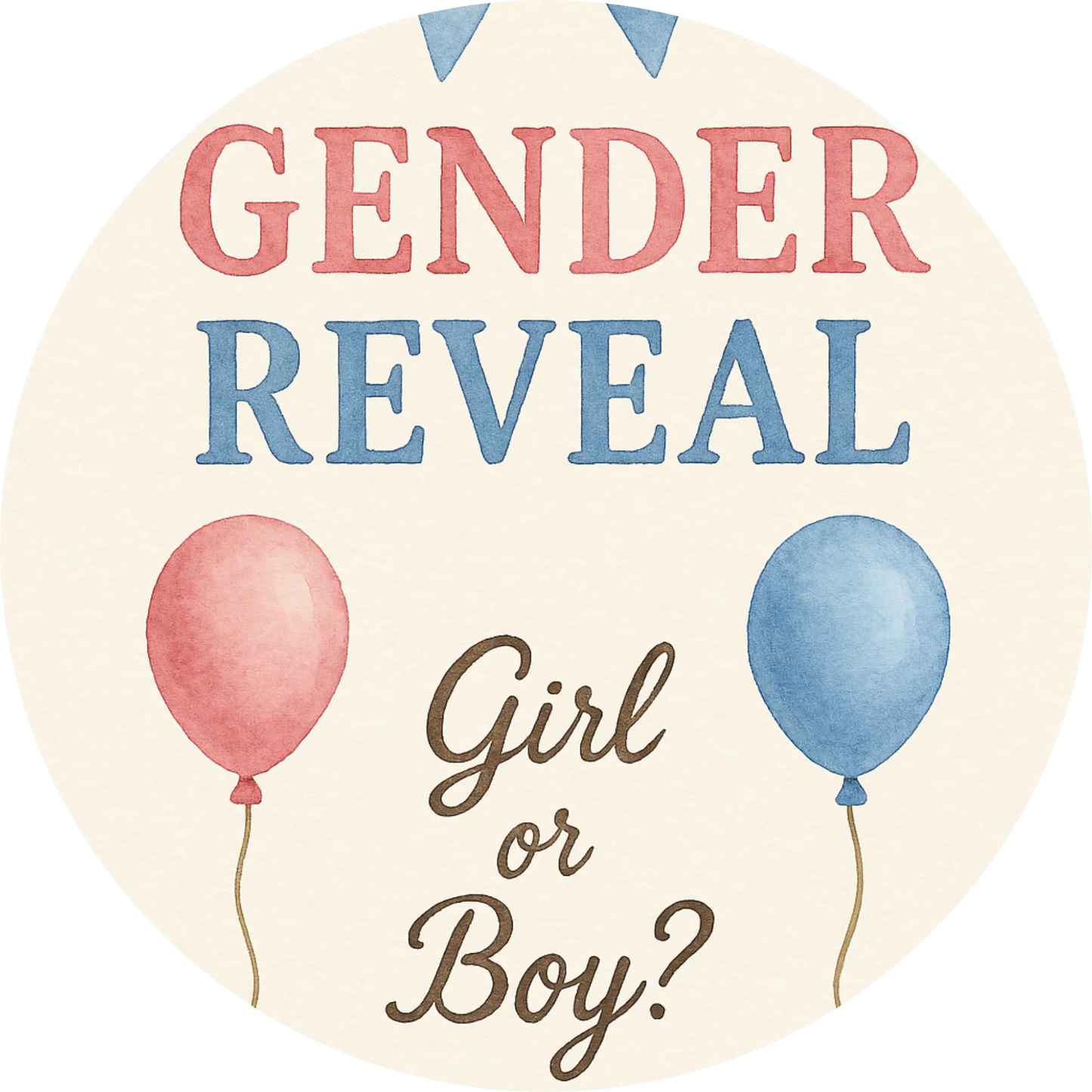 „Gender Reveal – Girl or Boy?“ mit rosa und blauem Luftballon