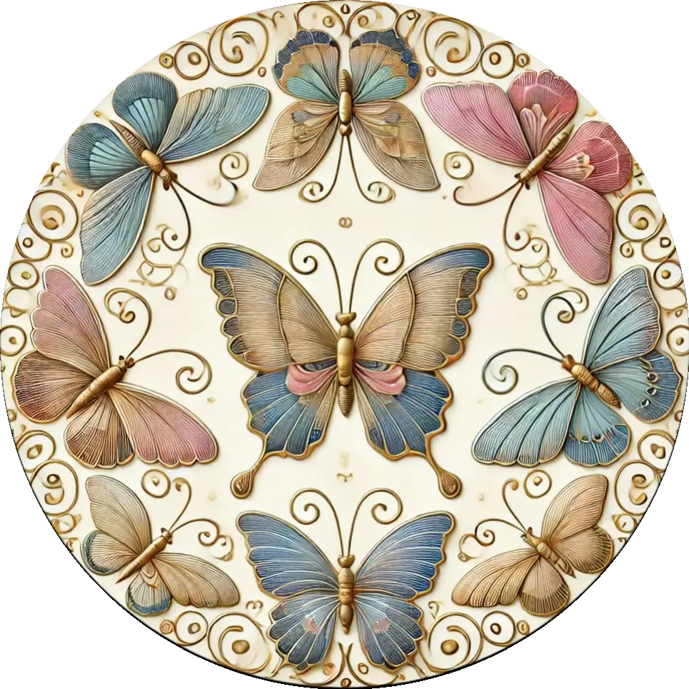 Vintage-Stil mit Schmetterlingen und Blumenornamenten in Beige und Blau