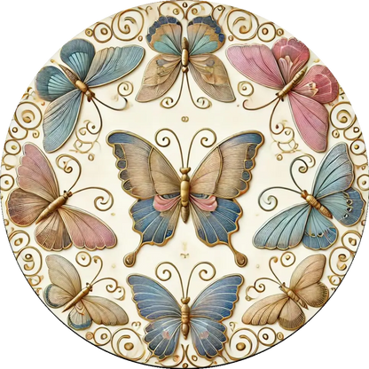 Vintage-Stil mit Schmetterlingen und Blumenornamenten in Beige und Blau