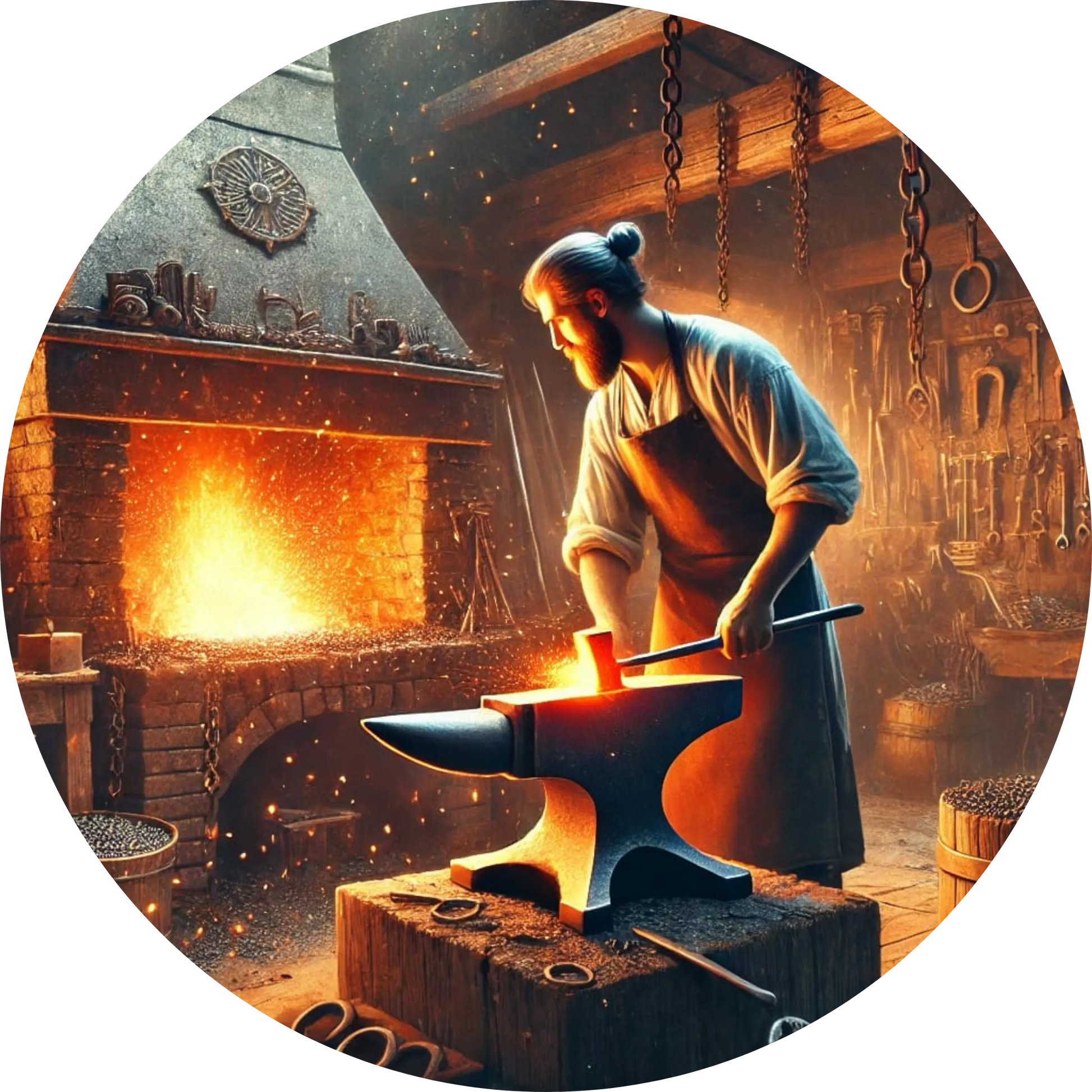 Schmied bei der Arbeit am glühenden Eisen