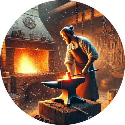 Schmied bei der Arbeit am glühenden Eisen