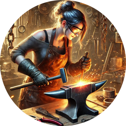 Schmied beim Bearbeiten eines glühenden Eisens mit Hammer in traditioneller Werkstatt