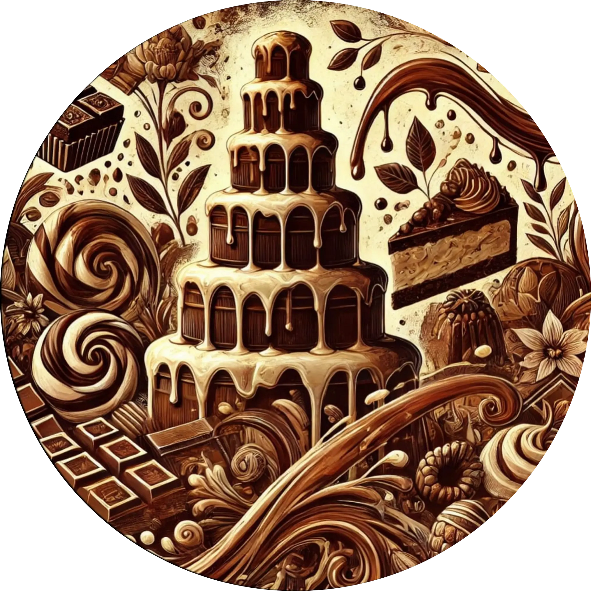 Detailliertes Schokoladendessert mit Törtchen in Sepiatönen