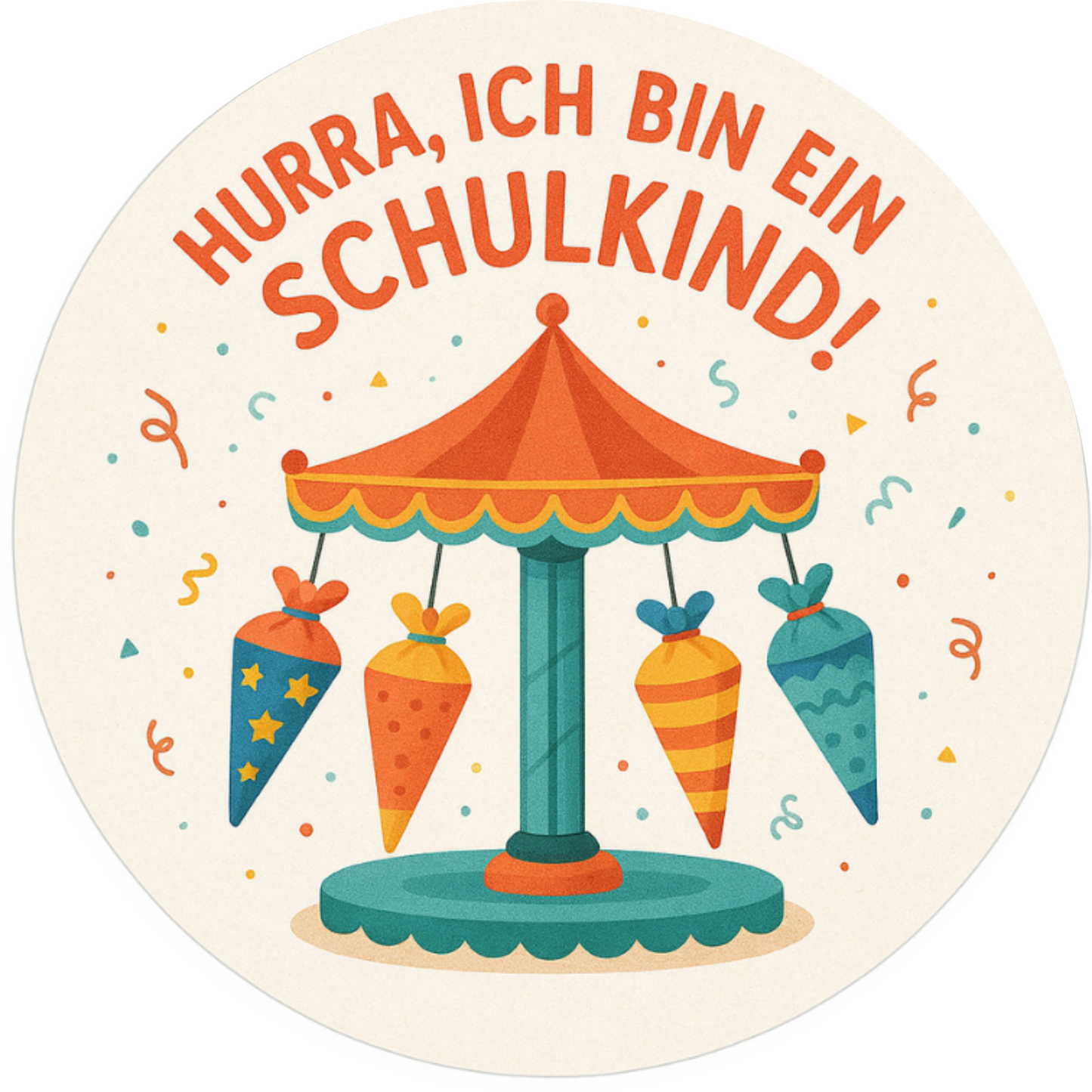 Bunte Buchstaben und Zahlen mit Text: „Endlich Schulkind!“