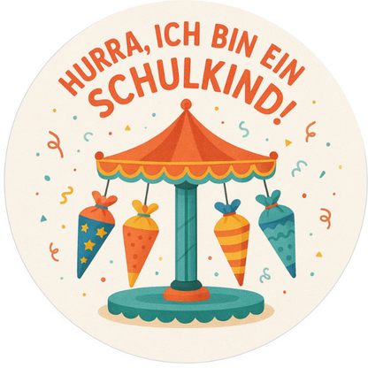 Bunte Buchstaben und Zahlen mit Text: „Endlich Schulkind!“