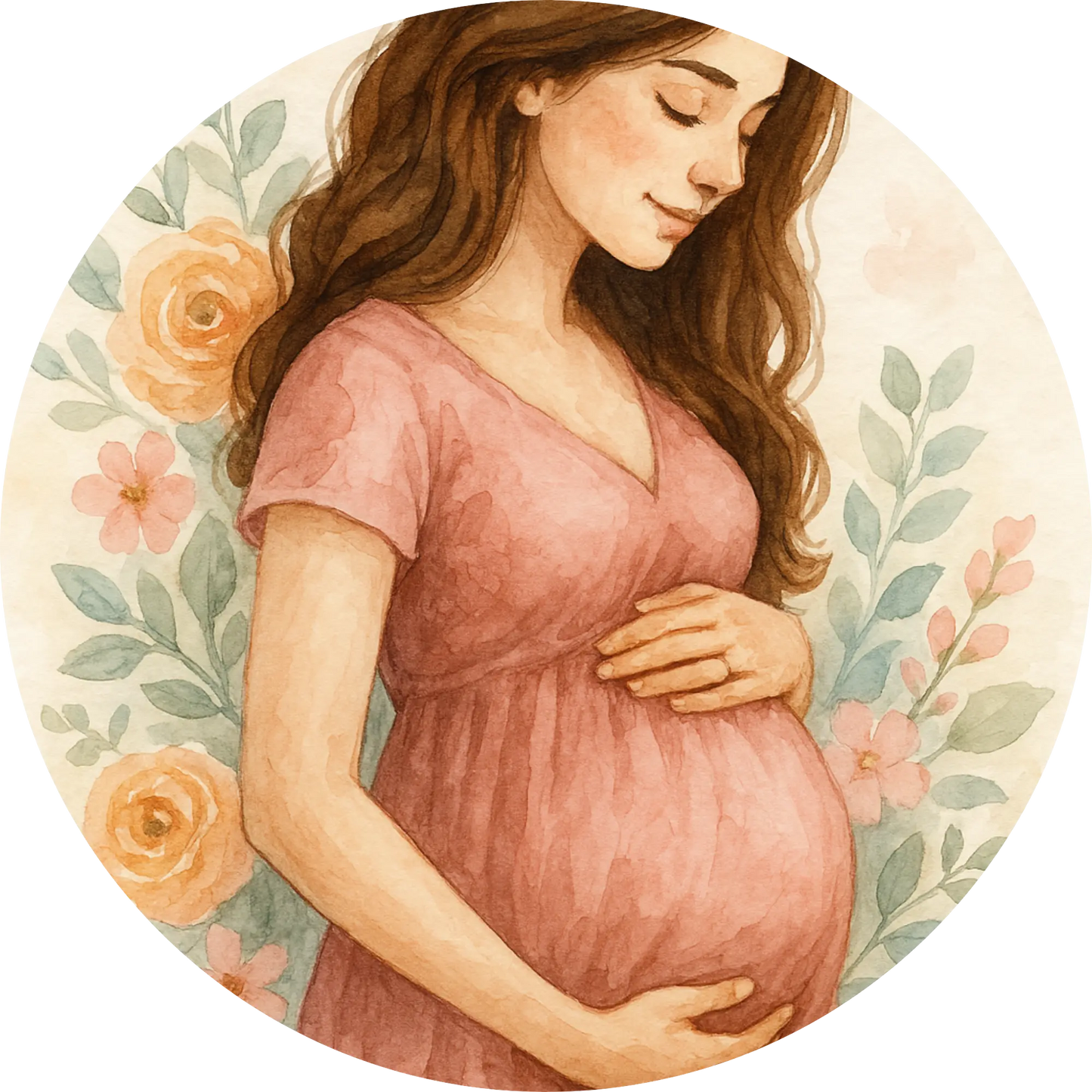 Schwangere Frau mit Rosen im Hintergrund – liebevolles Porträt
