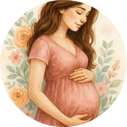 Schwangere Frau mit Rosen im Hintergrund – liebevolles Porträt
