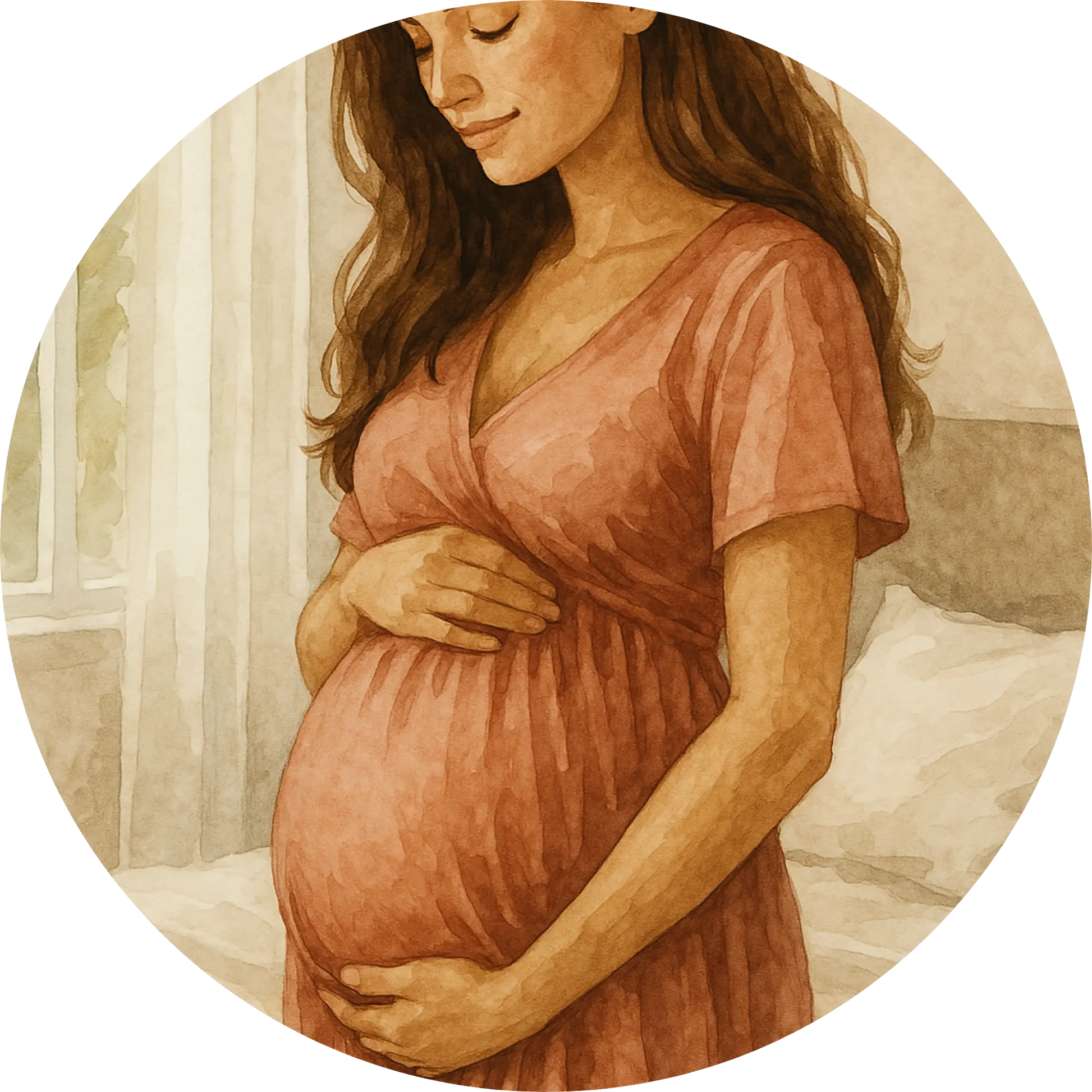 Schwangere Frau mit Hand auf dem Bauch – zartes, warmes Schwangerschaftsmotiv