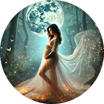 Schwangere Frau bei Nacht im Mondschein – verträumtes Schwangerschaftsbild