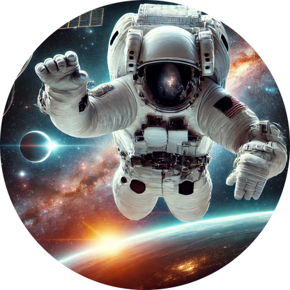 Astronaut in schwereloser Pose vor der Erde