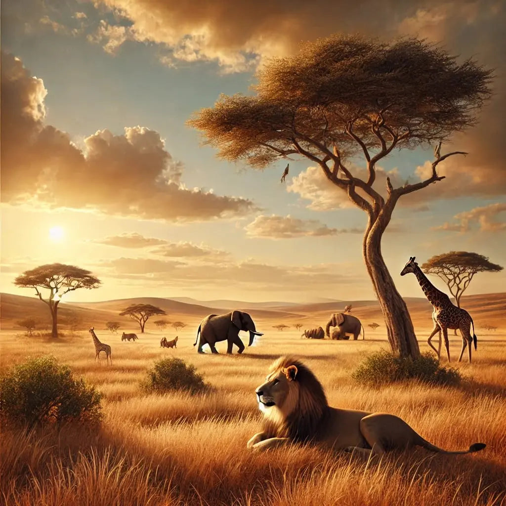 Afrikanische Savanne mit Elefanten unter einem weiten Himmel