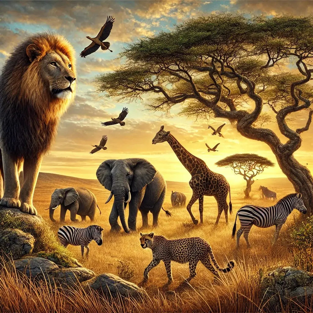 Tierische Szene mit Giraffen und Elefanten in der Savanne