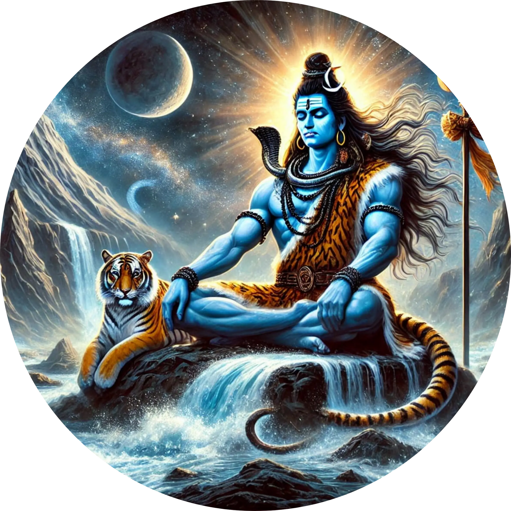 Blaue indische Gottheit Shiva in meditierender Pose – Darstellung spiritueller Ruhe
