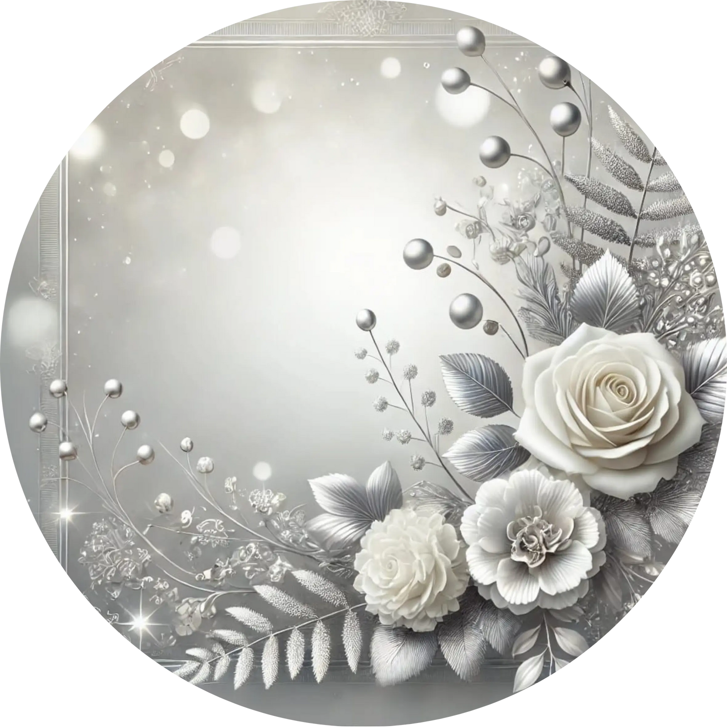 Silberne Rosenblüten mit weißen Perlen – stilvolle Deko in edlem Look