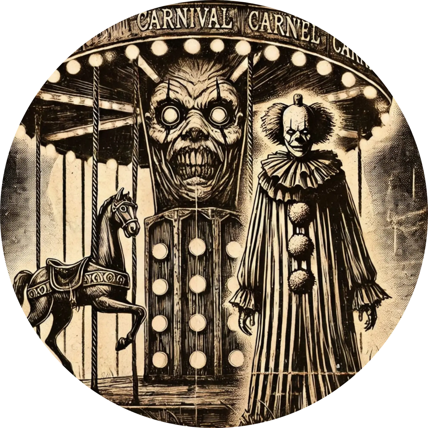 Robotisch-dämonische Kreatur mit Zahnrädern und Totenkopfgesicht im Steampunk-Stil