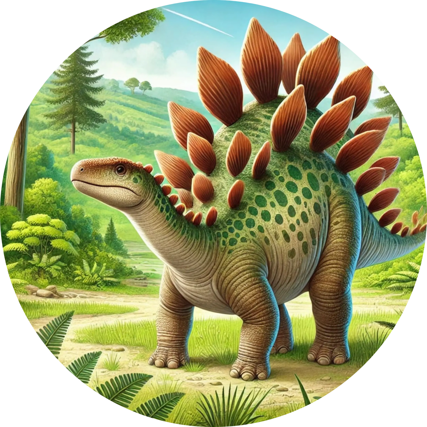 Grüner Stegosaurus in tropischer Landschaft