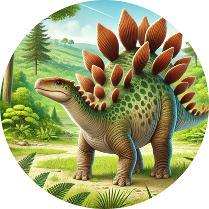 Grüner Stegosaurus in tropischer Landschaft