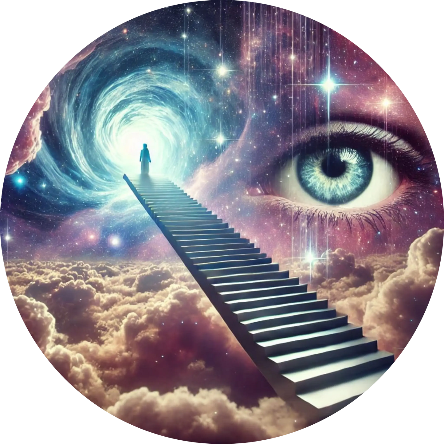 Sternentreppe mit leuchtendem Auge führt durch ein Dimensionsportal