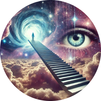 Sternentreppe mit leuchtendem Auge führt durch ein Dimensionsportal