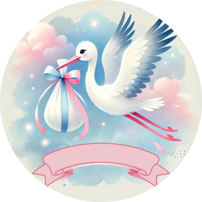  Storch mit Babytuch und rosa Schleife – klassisches Motiv zur Geburt