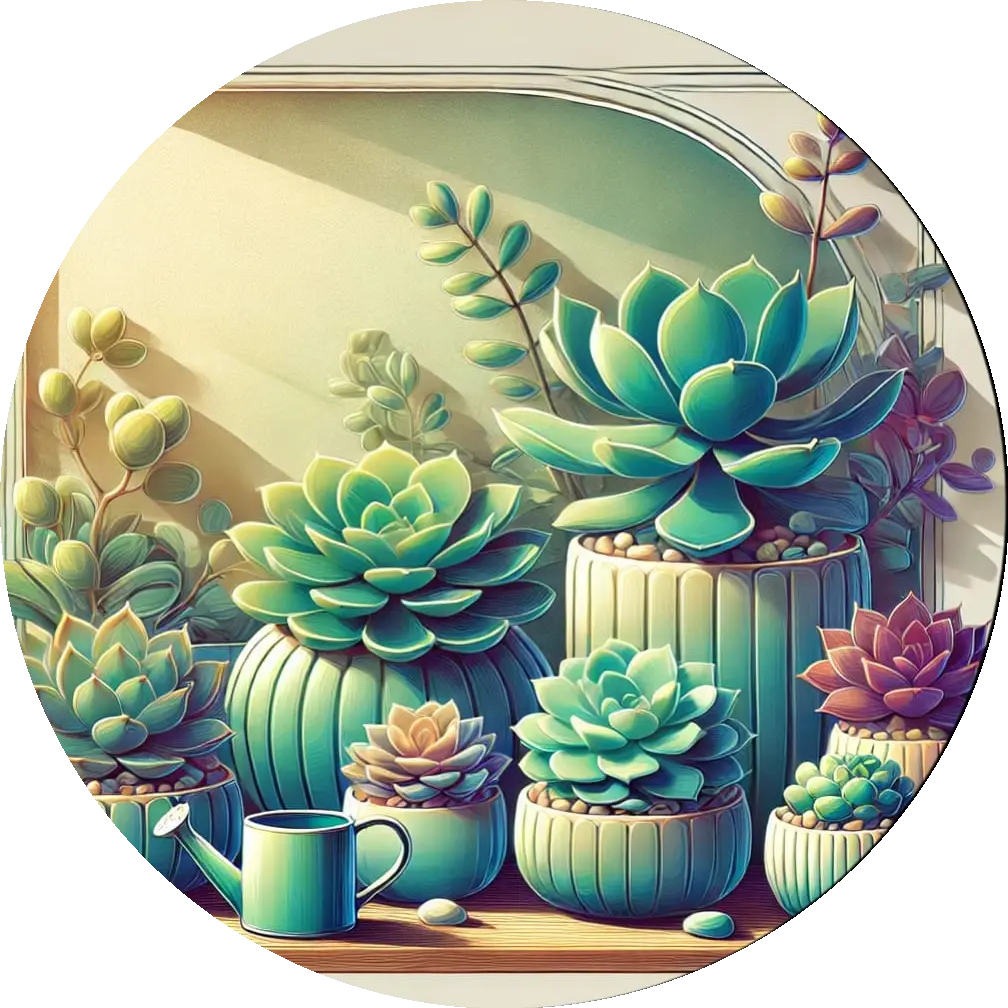 Bunte Sukkulenten in Töpfen und Tassen mit kreativer Schattierung