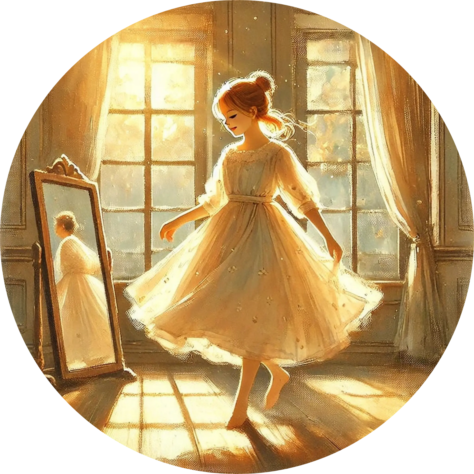 Romantische Tanzszene mit Ballerina im goldenen Abendlicht – stilvoll und träumerisch dargestellt