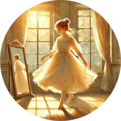 Romantische Tanzszene mit Ballerina im goldenen Abendlicht – stilvoll und träumerisch dargestellt