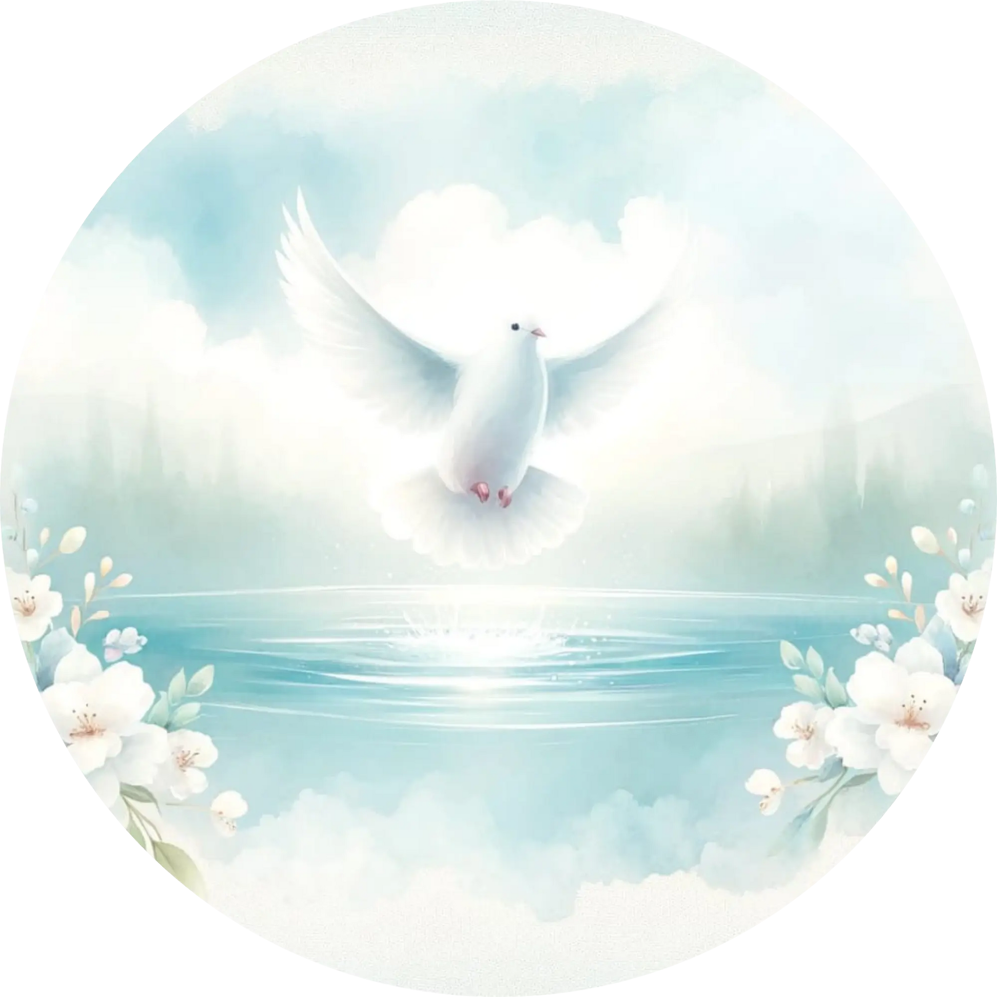 Taube über ruhigem Wasser mit Himmelslicht – friedliches Motiv zur Konfirmation