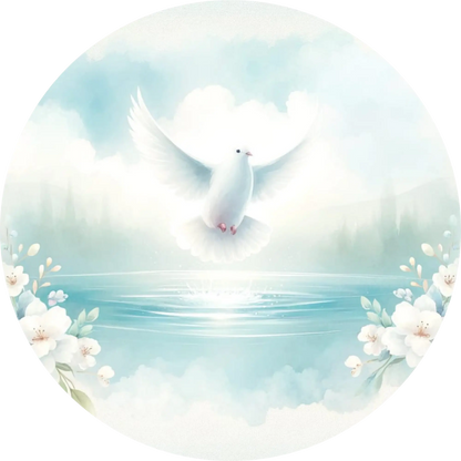 Taube über ruhigem Wasser mit Himmelslicht – friedliches Motiv zur Konfirmation