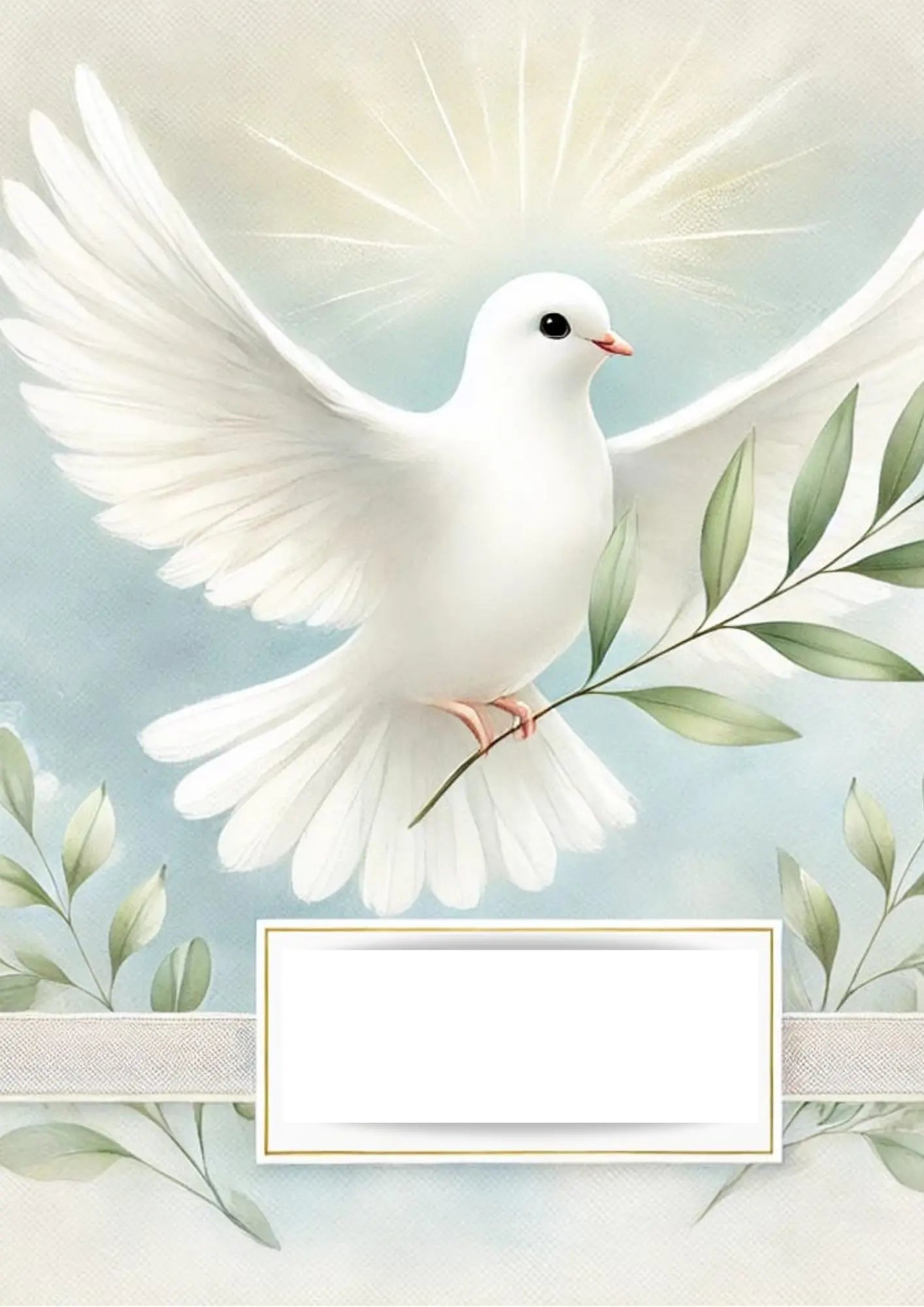 Weiße Taube mit Olivenzweig auf zartem Hintergrund – Symbol für Frieden und Taufe
