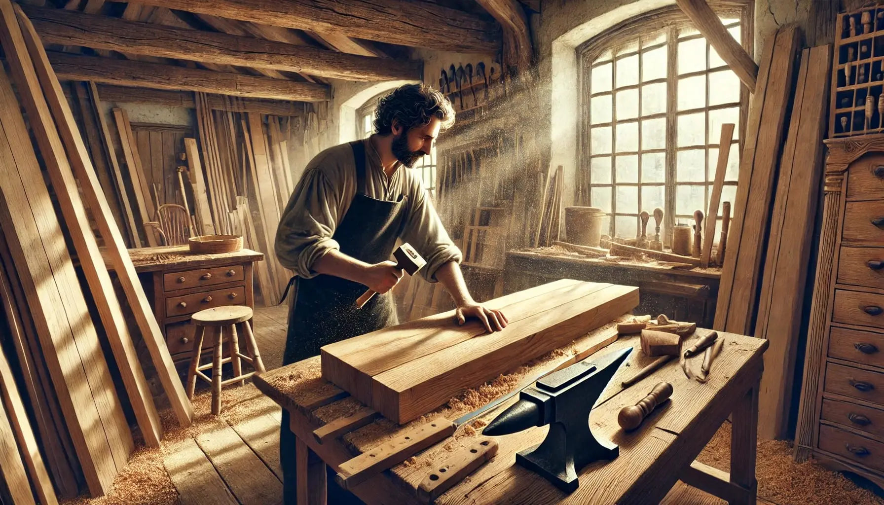 Tischler in der Werkstatt
Essbarer Tortenaufleger im DIN A4 Format – Szene eines Tischlers beim Arbeiten mit Holz in traditioneller Werkstatt, warm und handwerklich