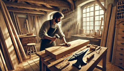 Tischler in der Werkstatt
Essbarer Tortenaufleger im DIN A4 Format – Szene eines Tischlers beim Arbeiten mit Holz in traditioneller Werkstatt, warm und handwerklich