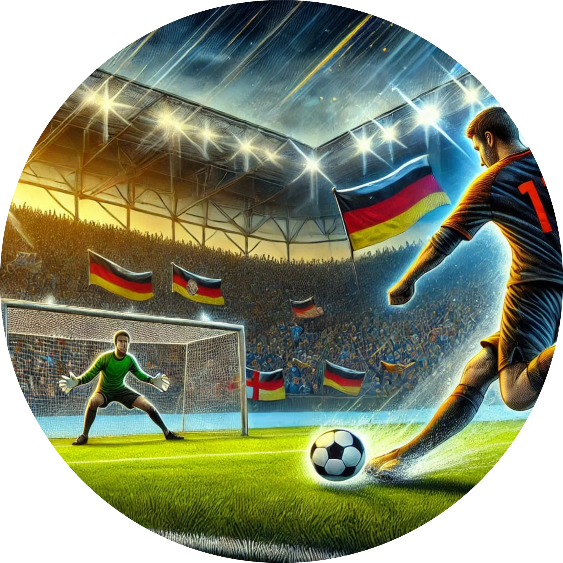 Zwei Fußballer im Duell auf dem Spielfeld, festgehalten im Moment der Bewegung.