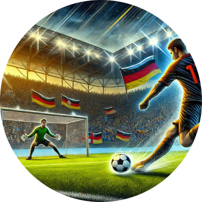 Zwei Fußballer im Duell auf dem Spielfeld, festgehalten im Moment der Bewegung.