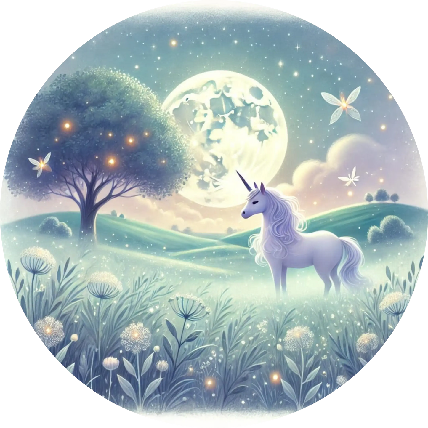  Traumhaftes Einhorn bei Nacht unter dem Sternenhimmel
