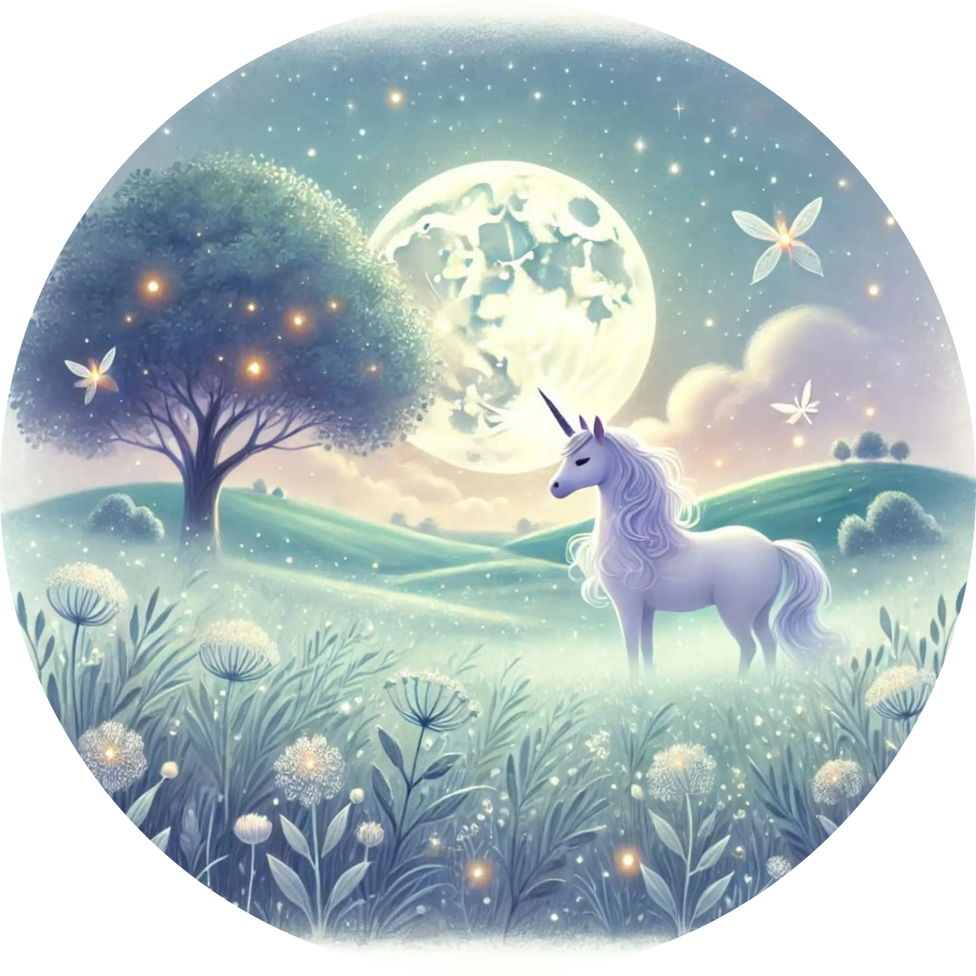  Traumhaftes Einhorn bei Nacht unter dem Sternenhimmel
