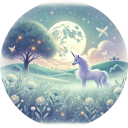  Traumhaftes Einhorn bei Nacht unter dem Sternenhimmel
