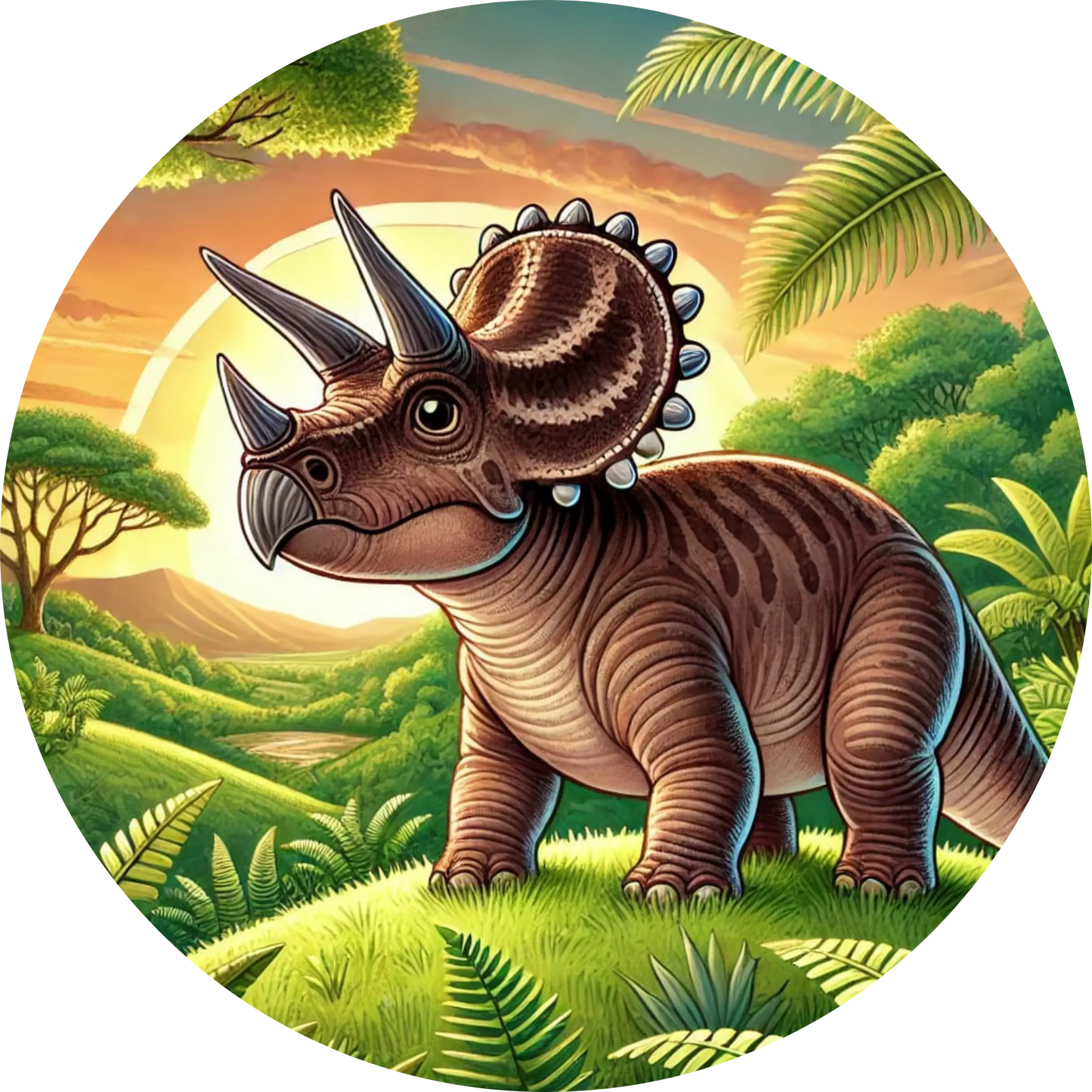 Triceratops in sonniger Wiese – klassischer Dino-Stil