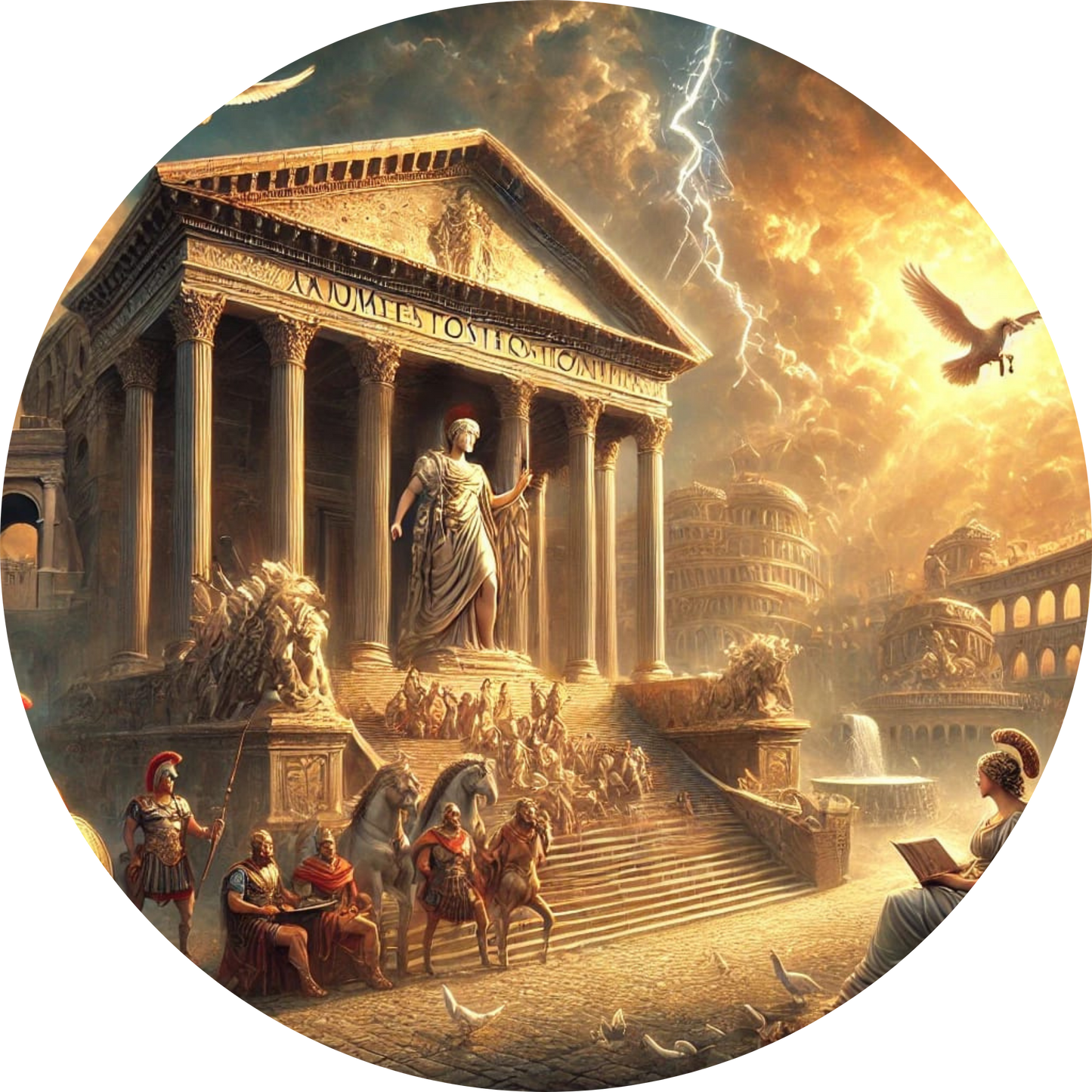 Römischer Triumphzug durch eine antike Stadt mit Reitern und Streitwagen