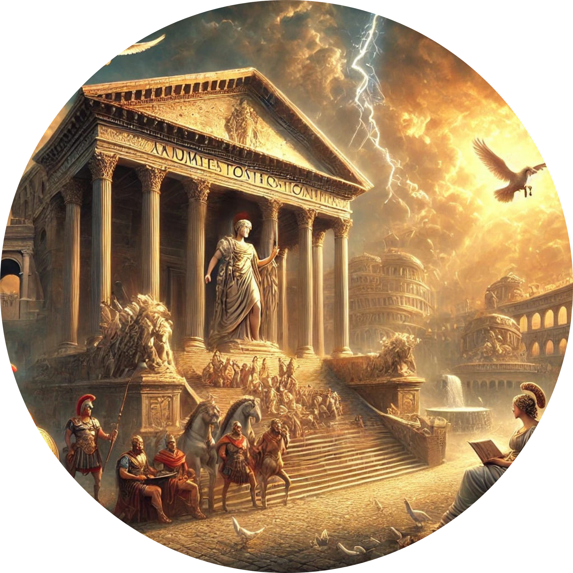 Römischer Triumphzug durch eine antike Stadt mit Reitern und Streitwagen