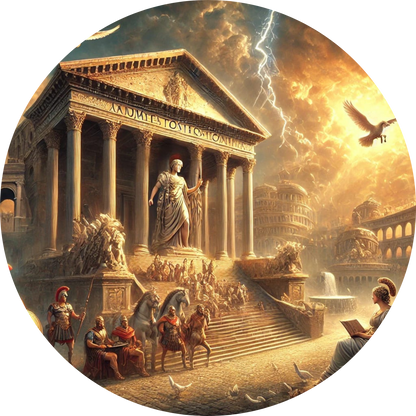 Römischer Triumphzug durch eine antike Stadt mit Reitern und Streitwagen