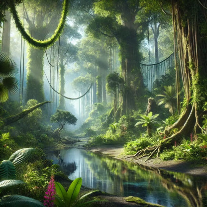 Tiefer Dschungel mit Lianen und tropischer Vegetation