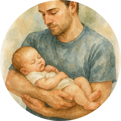 Vater hält Neugeborenes auf dem Arm – emotionales Vater-Kind-Motiv