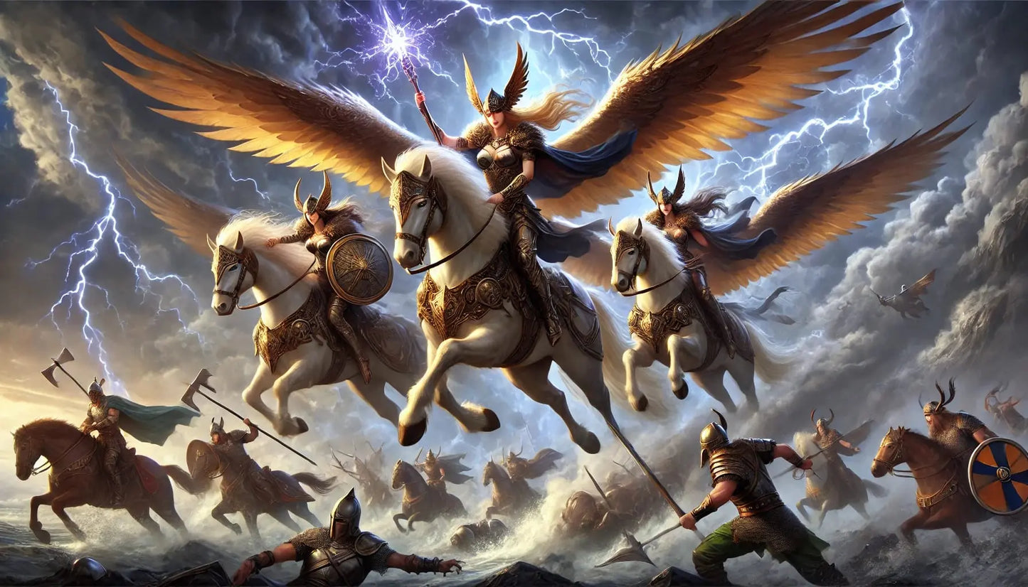 Walküren, die die gefallen Krieger holen um sie nach Valhalla zu bringen