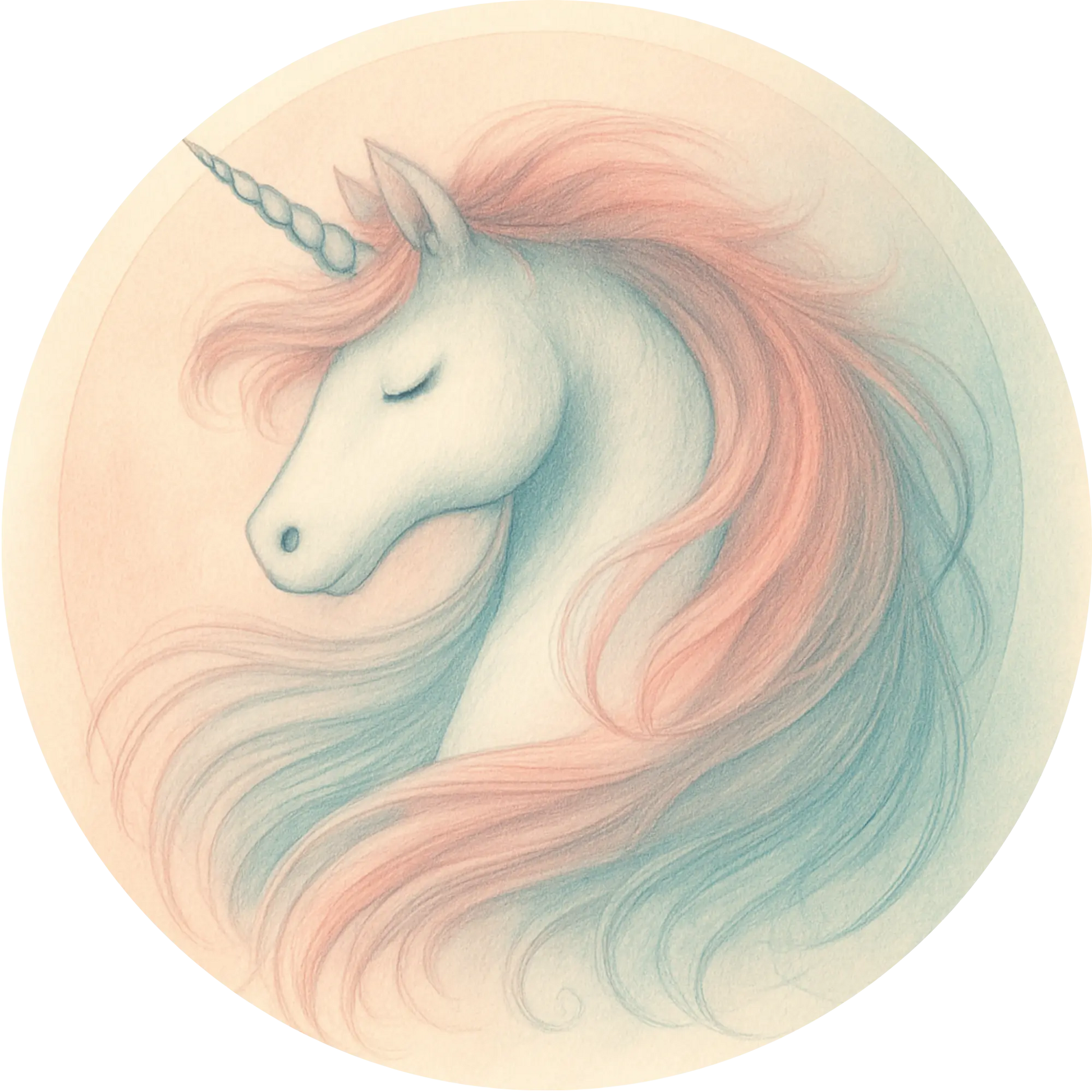 Zartes Einhorn im Pastell-Stil mit geschlossenen Augen und rosa Mähne