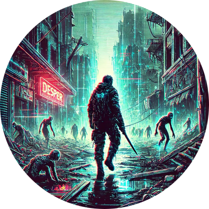 Dunkle Gasse mit Gestalt in Kapuze – Cyberpunk-Atmosphäre
